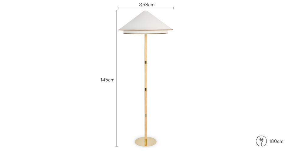 Akeno Stehlampen Weiß / Natur / Gold Leinen / Holz / Metall Dimensions