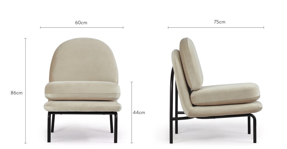 HOXTON Sessel Taupe / Schwarz Samt / Metall Dimensions