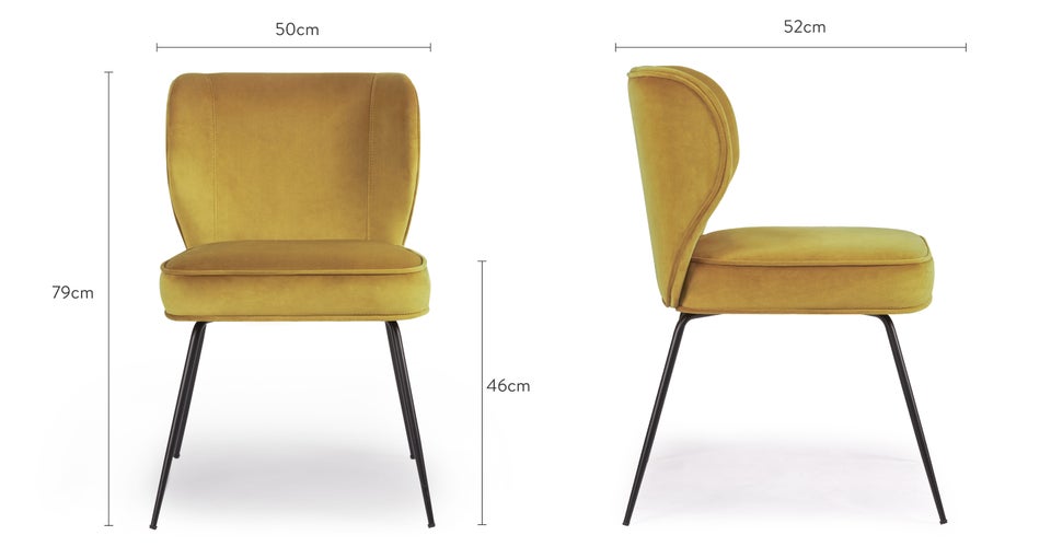 WAYNE Chaises de salle à manger Jaune / Noir Velours / Métal Dimensions