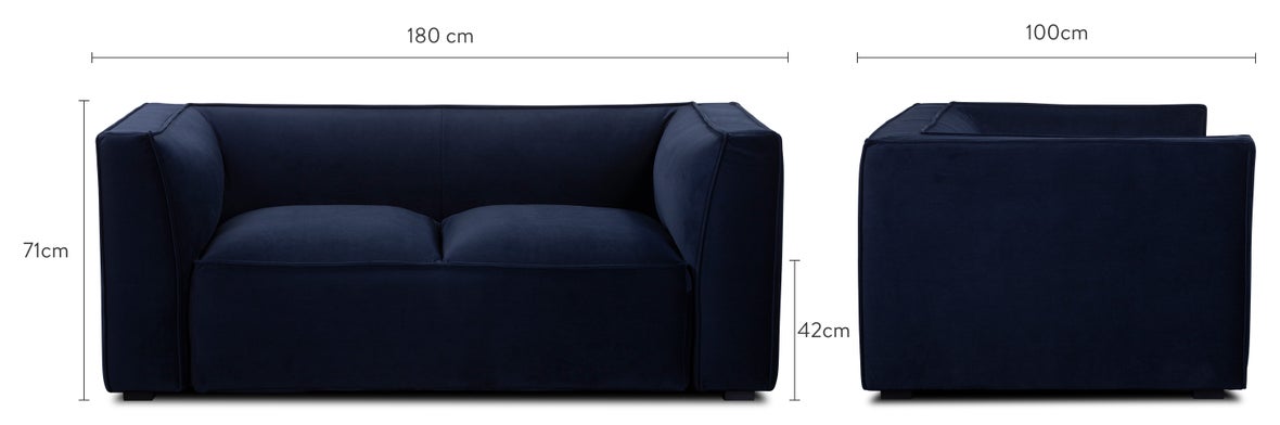 AUSTER 2-Sitzer Sofas Blau Samt / Holz Dimensions