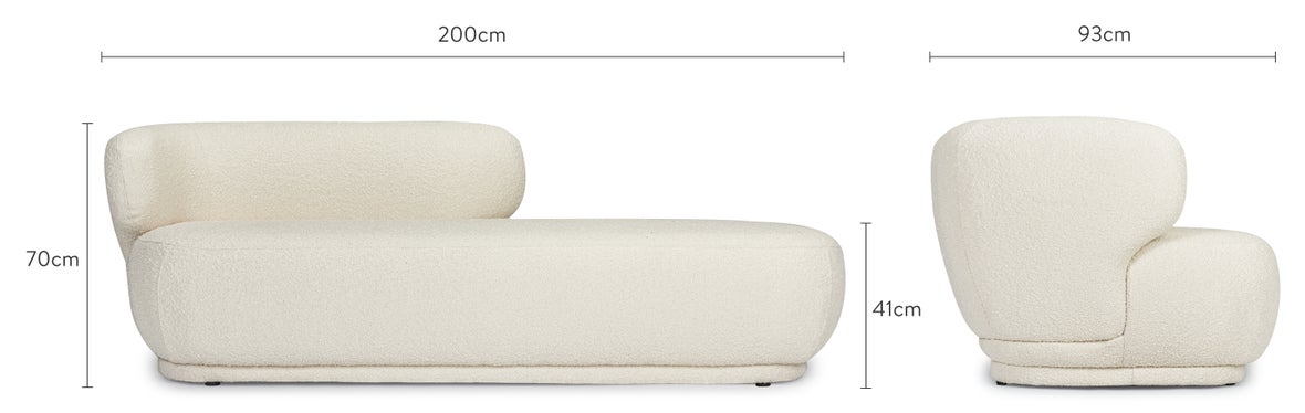 GIULIA Méridiennes Blanc / Ecru Bouclette / Bois Dimensions