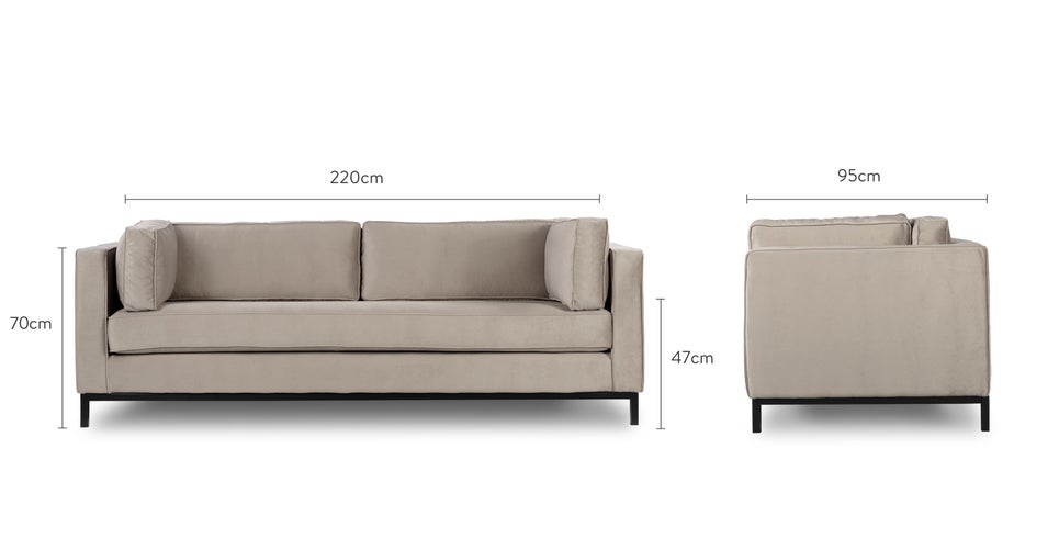 Zola 3-Sitzer Sofas Grau / Schwarz Samt / Metall Dimensions