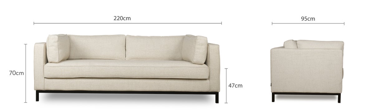 ZOLA 3-Sitzer Sofas Beige / Schwarz Stoff / Metall Dimensions