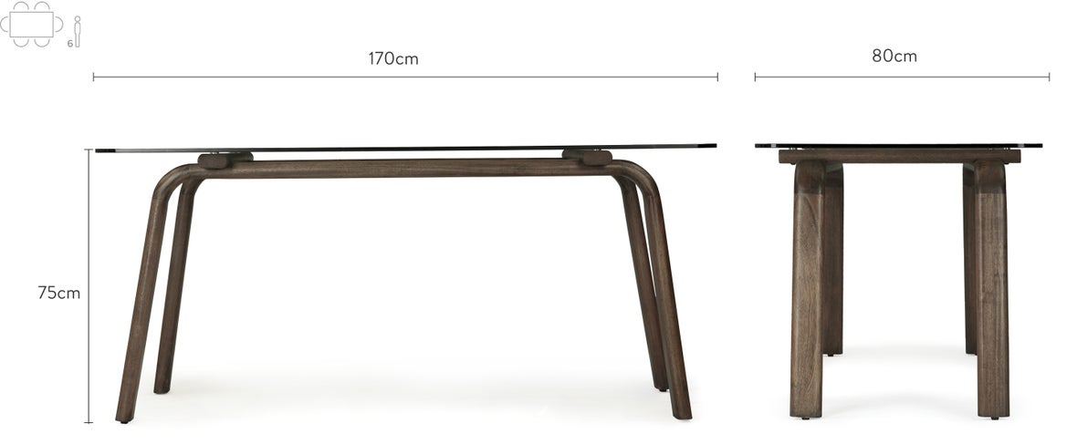 BOTEGA Esstische Transparent / Marron Glas / Holz Dimensions