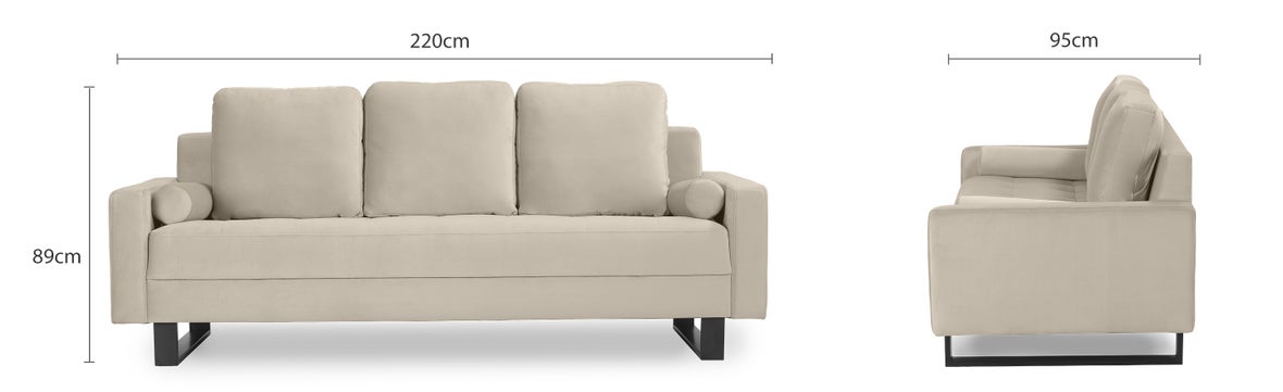 MIDNIGHT 3-Sitzer Sofas Taupe / Schwarz Velours / Métal Dimensions