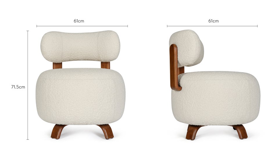 PLATON Fauteuils Ecru / Marron Bouclette / Bois Dimensions