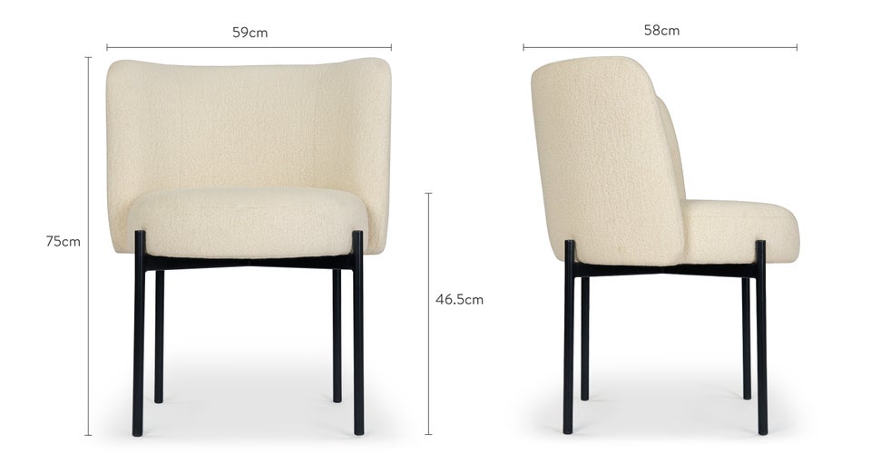 RAY Chaises de salle à manger Blanc / Noir Bouclette / Métal Dimensions