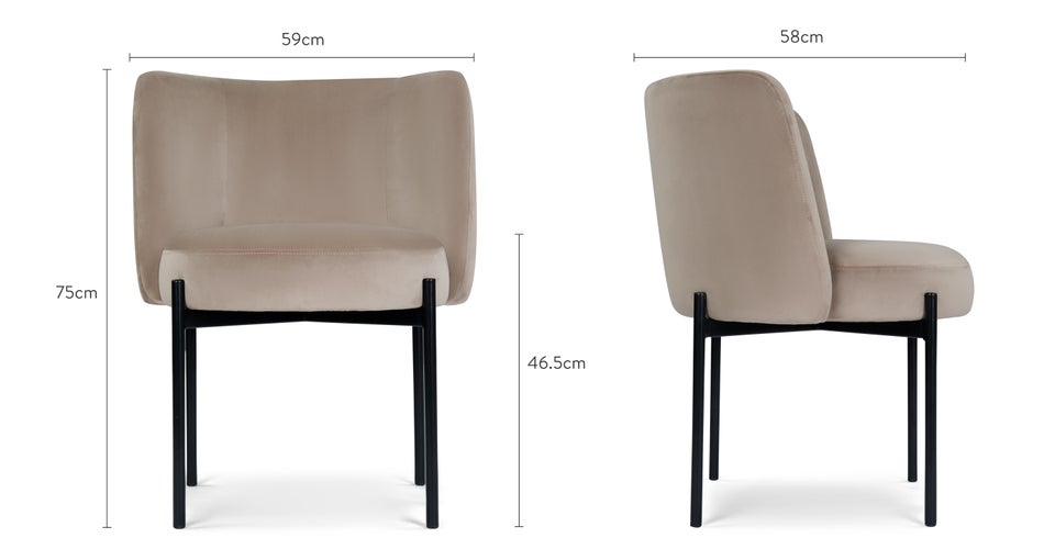 RAY Esszimmerstühle Taupe / Schwarz Samt / Metall Dimensions