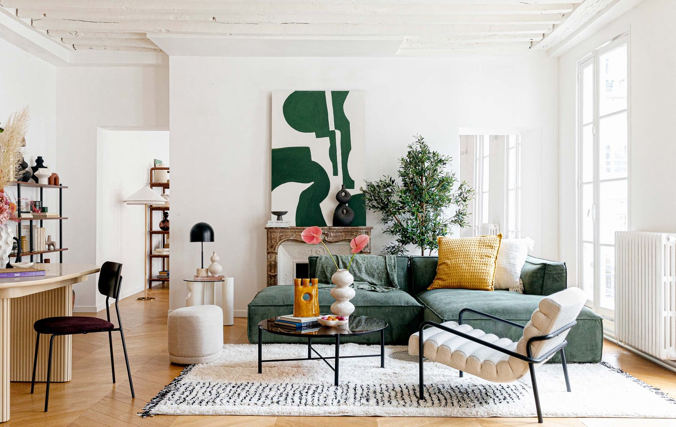 Inspiration AUSTER Ecksofas Grün Samt / Holz