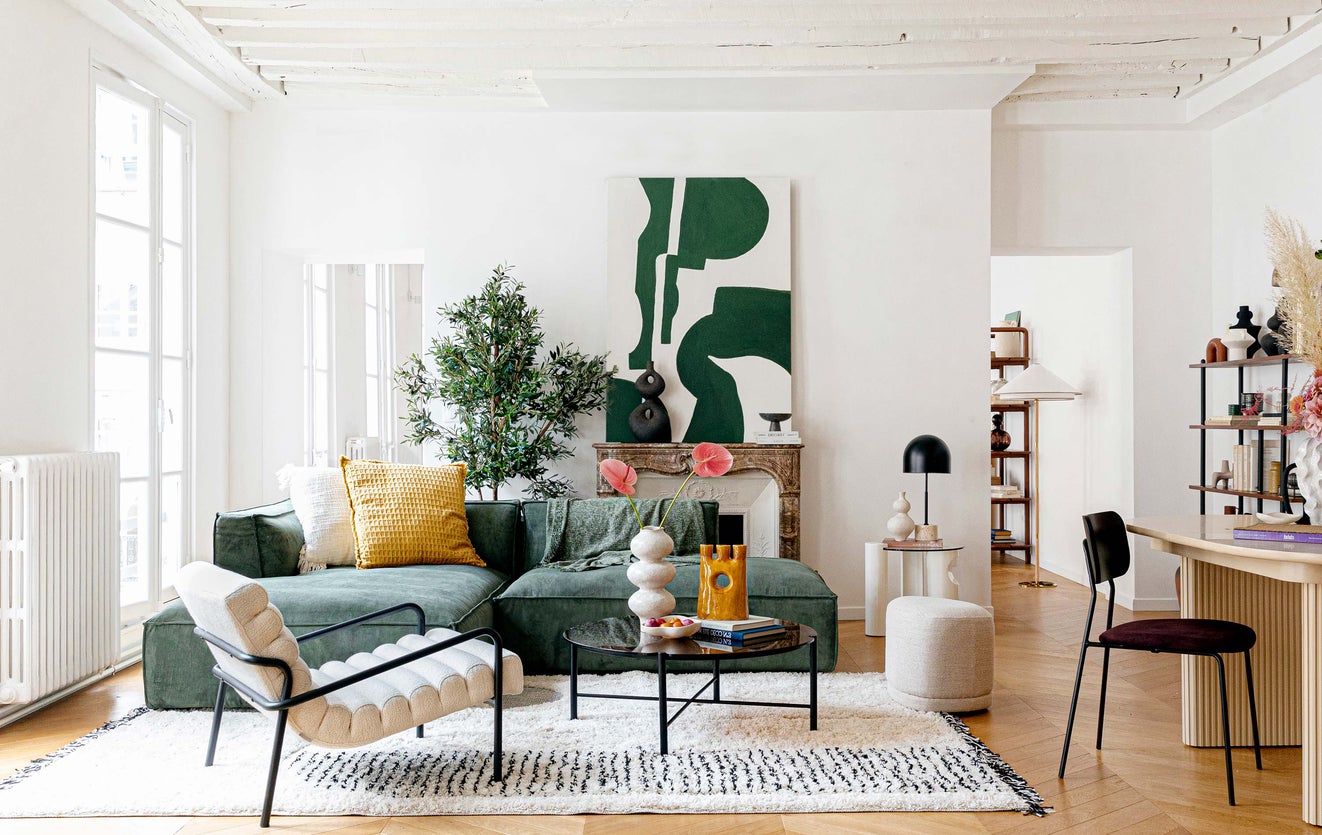 Inspiration AUSTER Ecksofas Grün Samt / Holz
