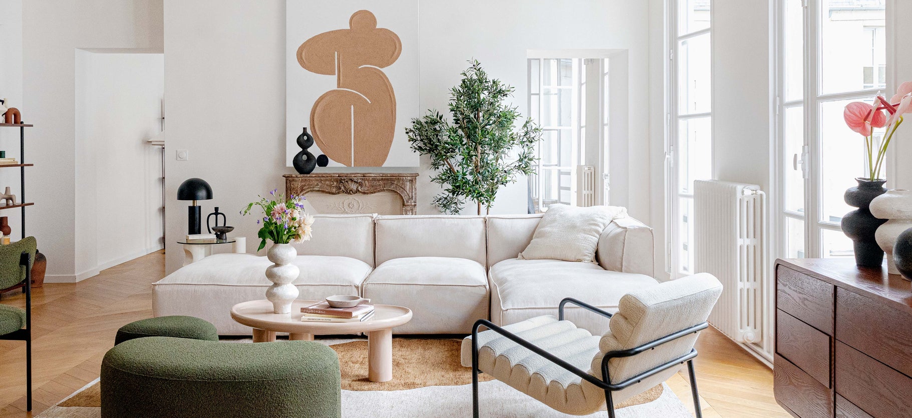 Inspiration AUSTER Ecksofas Beige Stoff / Holz