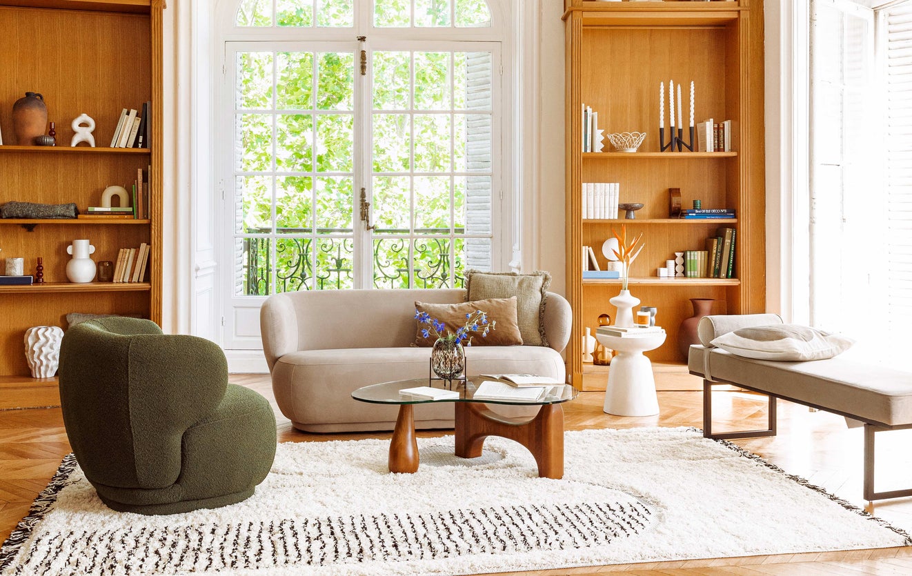 Inspiration GIULIA 2 Seater Sofas Khaki green Curl / Wood