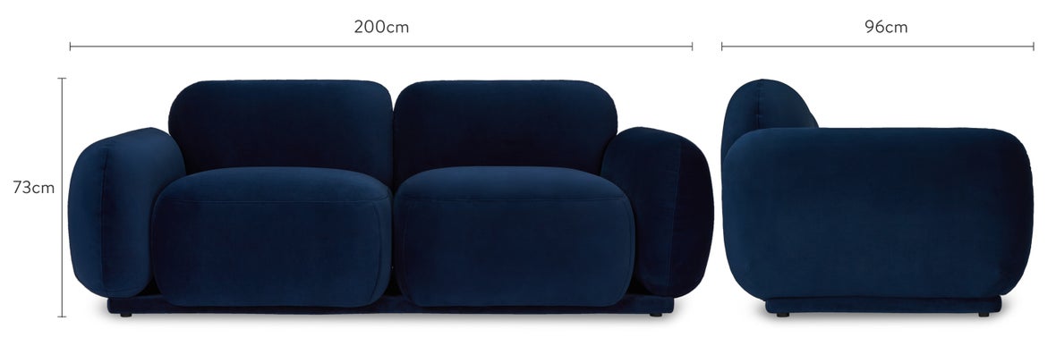 MIKKA 2 Seater Sofas Blue Velvet Dimensions