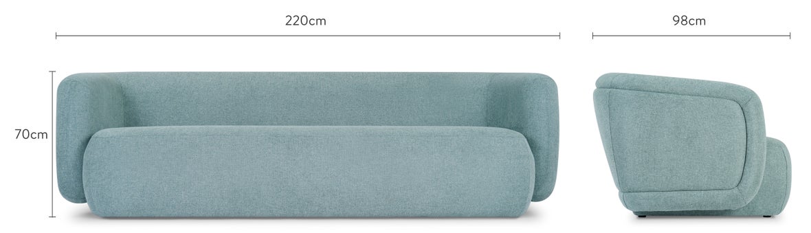 VOLTA 3-Sitzer Sofas Aquablau Stoff / Holz Dimensions