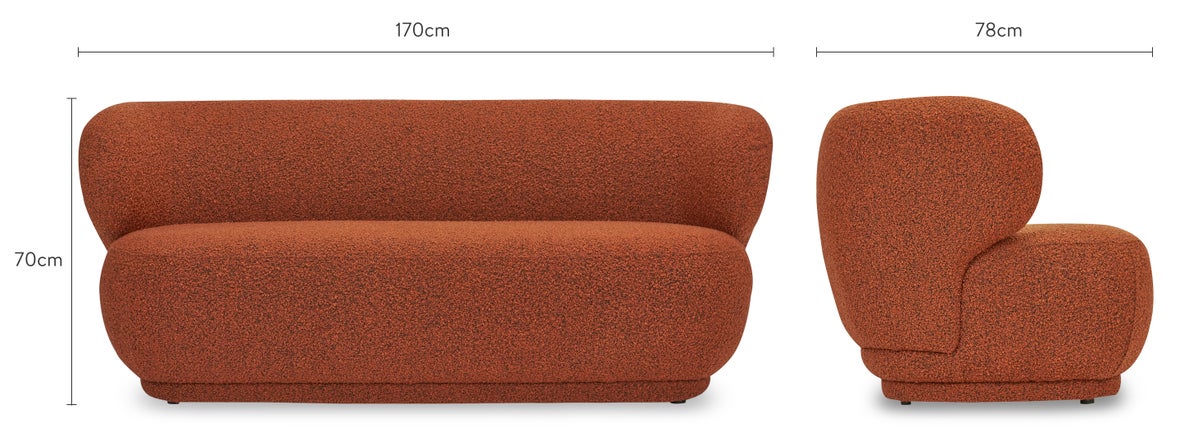 GIULIA 2-Sitzer Sofas Rostrot Bouclé Stoff / Holz Dimensions