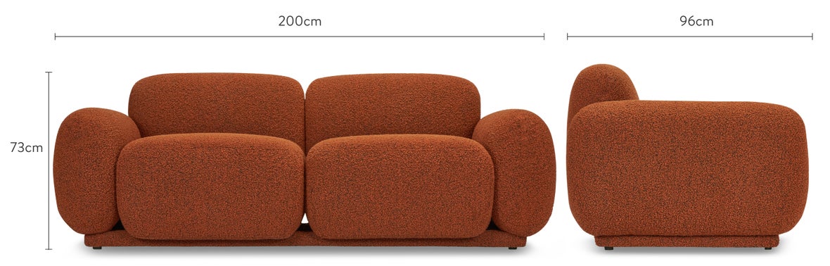 MIKKA Canapés 2 Places orange Bouclette Dimensions