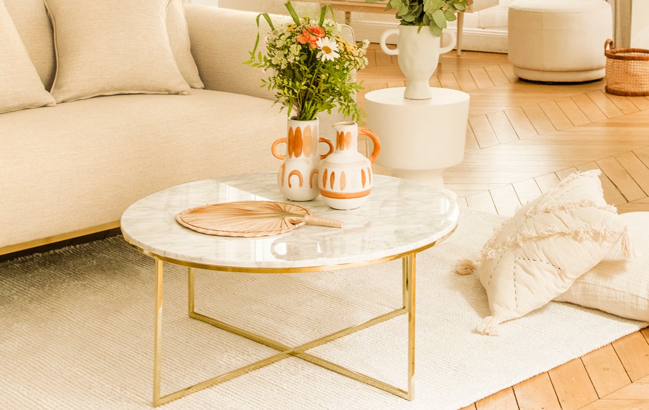 Inspiration GISELLE Coffee Tables green / gold Marble / Metal