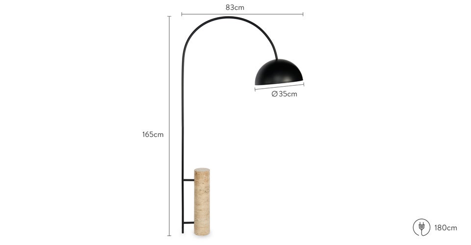 Ettore Stehlampen Schwarz / Natur Travertin / Metall Dimensions
