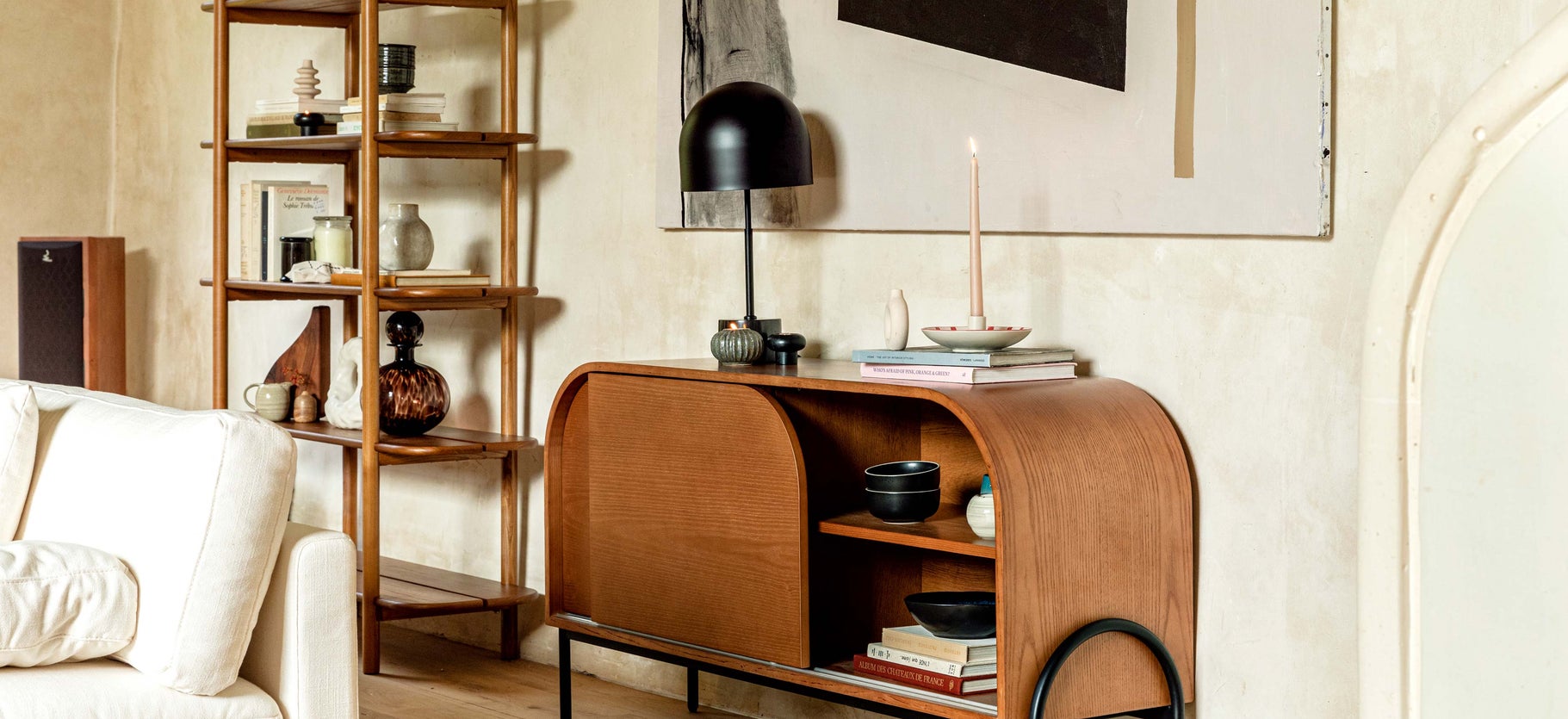 Inspiration PEANUT Lampes de table Beige / Noir Travertin / Métal