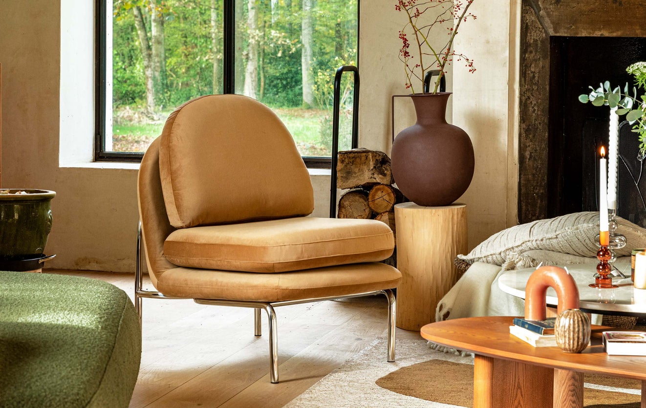 Inspiration HOXTON Fauteuils Camel / Chrome Velours / Métal