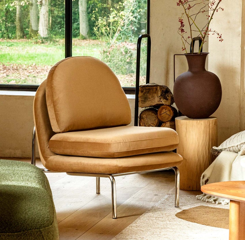 Inspiration HOXTON Fauteuils Camel / Chrome Velours / Métal