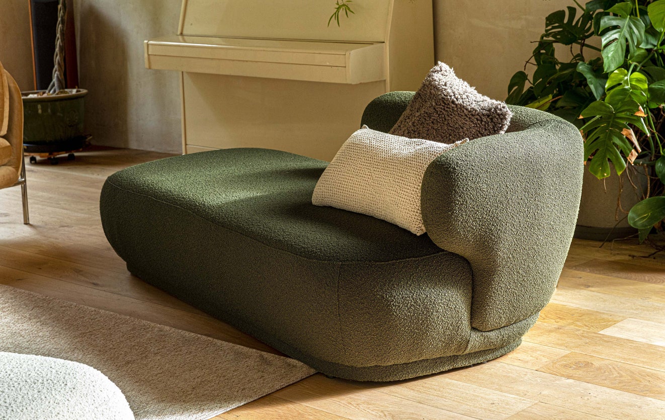 Inspiración GIULIA Sofás meridien a la derecha Verde caqui Bouclé / Madera