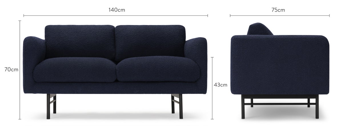 ARCANE 2 Seater Sofas Blue / Black Curl / Metal Dimensions