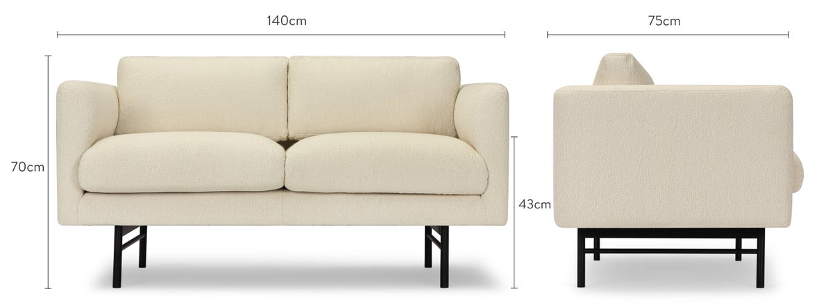 ARCANE 2 Seater Sofas White / Black Curl / Metal Dimensions
