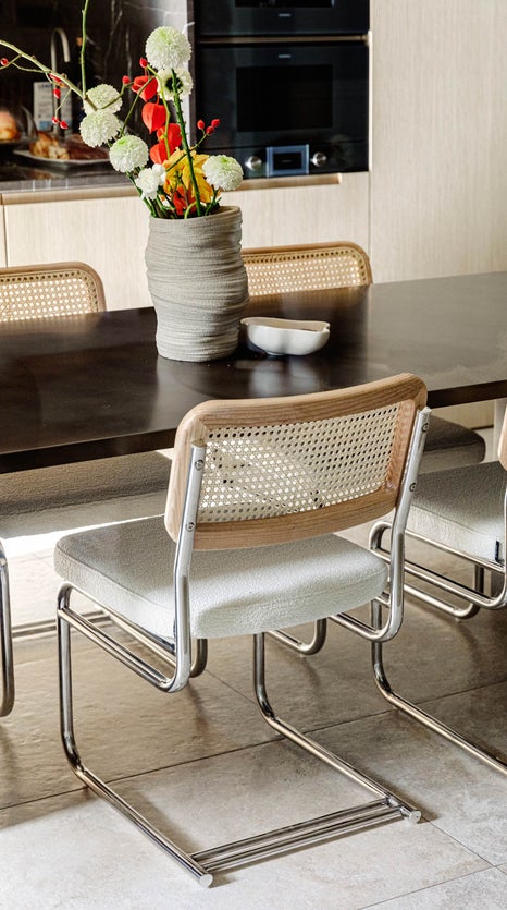 Inspiration UBERTO Chaises de salle à manger Blanc / Argenté / Bois Bouclette / Métal / Bois