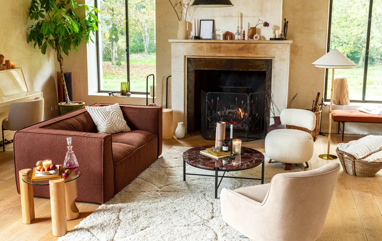 Inspiration PLATON Sessel Beige / Braun Bouclé Stoff / Holz