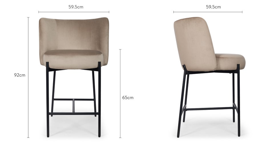 RAY Bar Stools Taupe / Noir Velours / Metal Dimensions