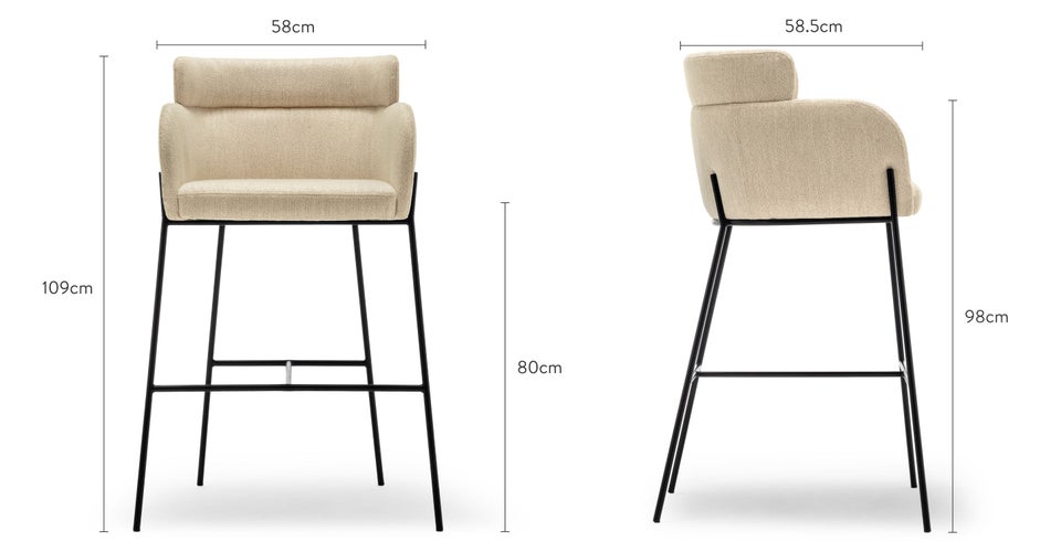BARON Barhocker Beige Stoff / Metall Dimensions