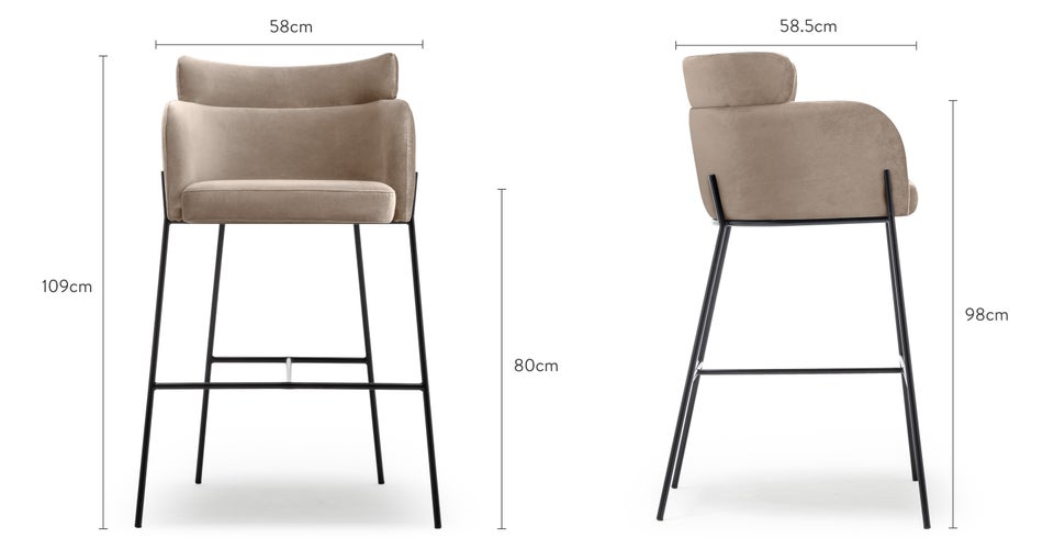 BARON Barhocker Beigea Samt / Metall Dimensions