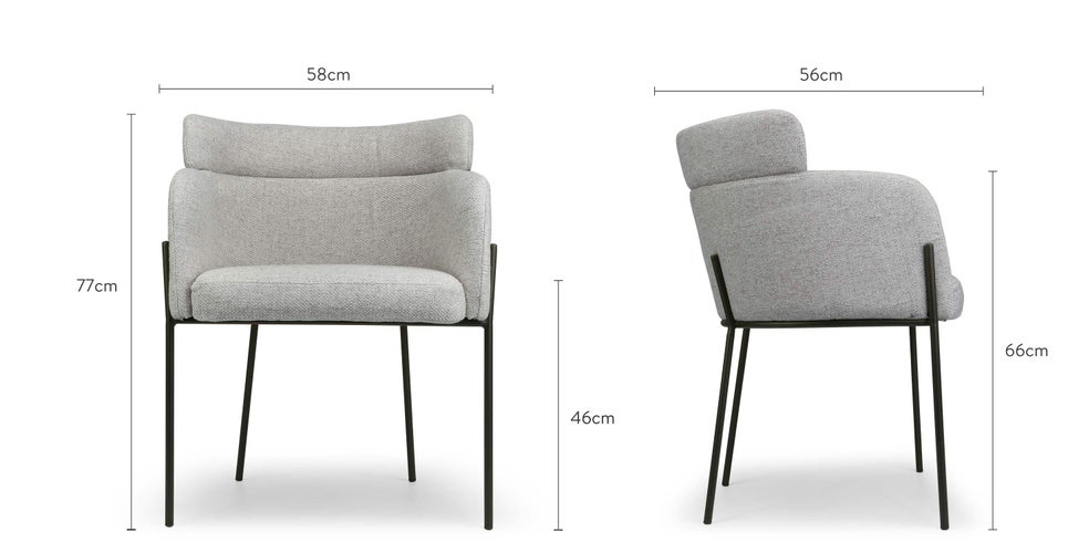 BARON Chaises de salle à manger Gris / Noir Velours / Acier Dimensions