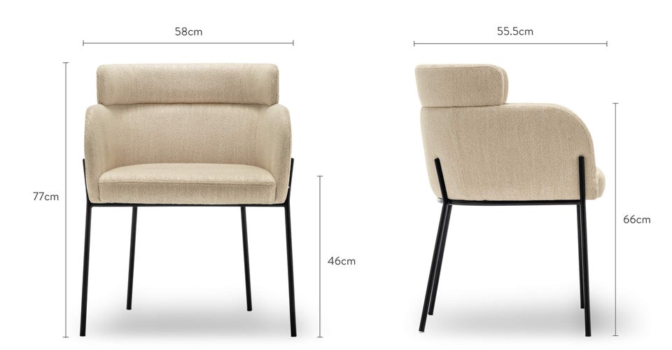 BARON Chaises de salle à manger Beige sable & Acier noir Dimensions