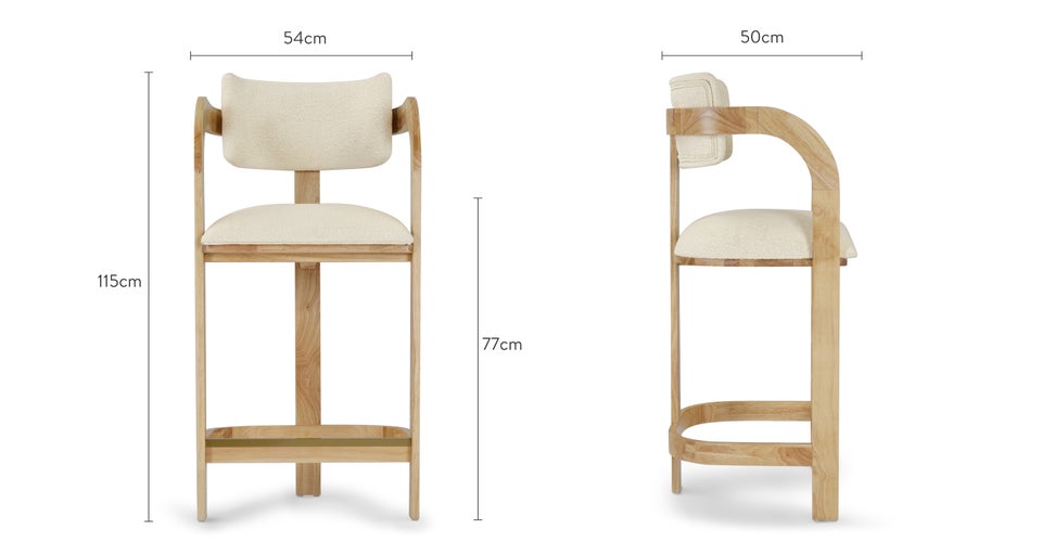 OLIVIA Tabourets de Bar Blanc / Naturel Bouclette / Bois Dimensions