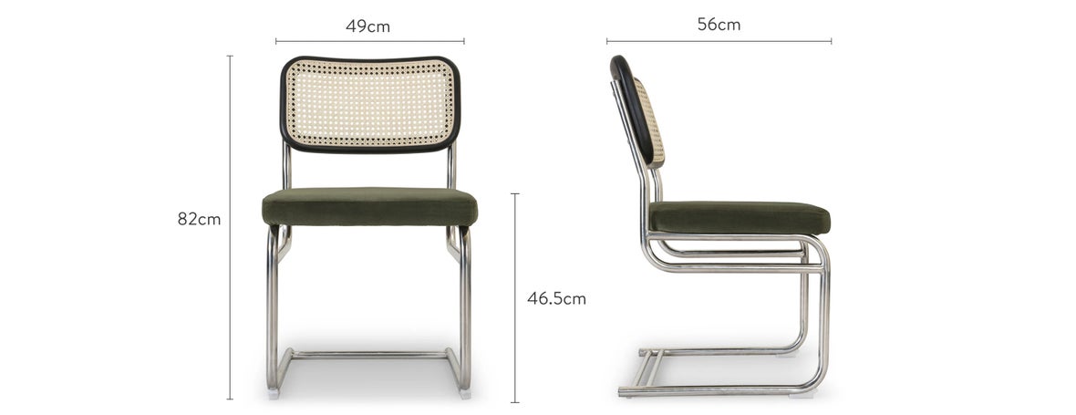 Uberto Chaises de salle à manger Vert / Noir / Argent Velours / Métal / Bois Dimensions