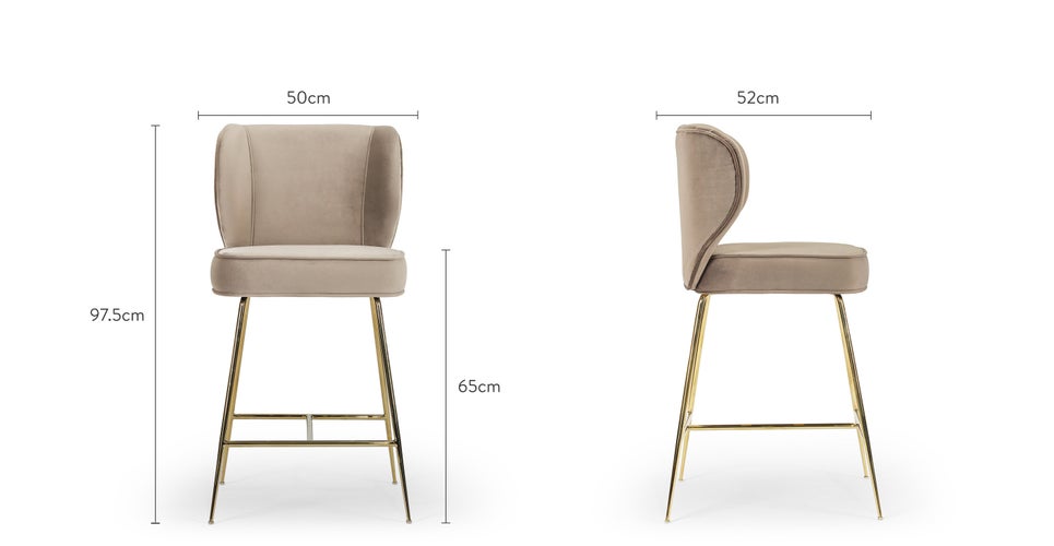 WAYNE Barhocker Taupe / Gold Samt / Edelstahl Dimensions