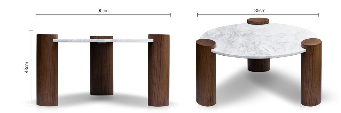 MIEIS Tables basses Blanc / Marron Marbre / Bois Dimensions