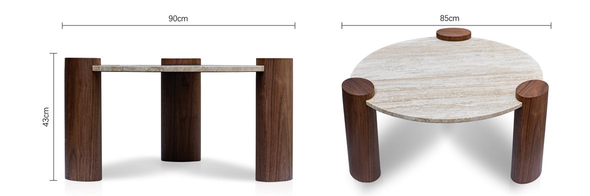 MIEIS Tables basses Naturel / Marron Travertin / Bois Dimensions