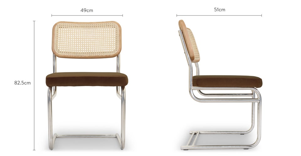 UBERTO Chaises de salle à manger Marron / Chrome Velours / Métal / Bois Dimensions