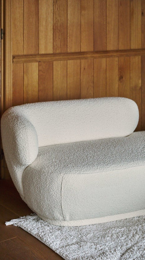 Inspiration GIULIA Chaise longue con bracciolo a destra Bianco / Ecru Ricciolo / Legno