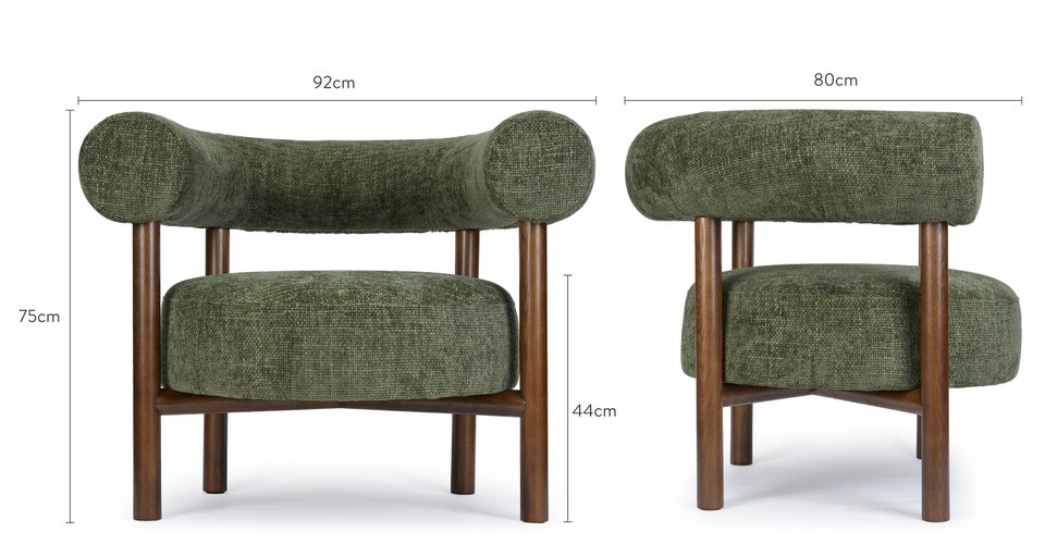 CAROL Sessel Grün / Braun Tweed / Holz Dimensions