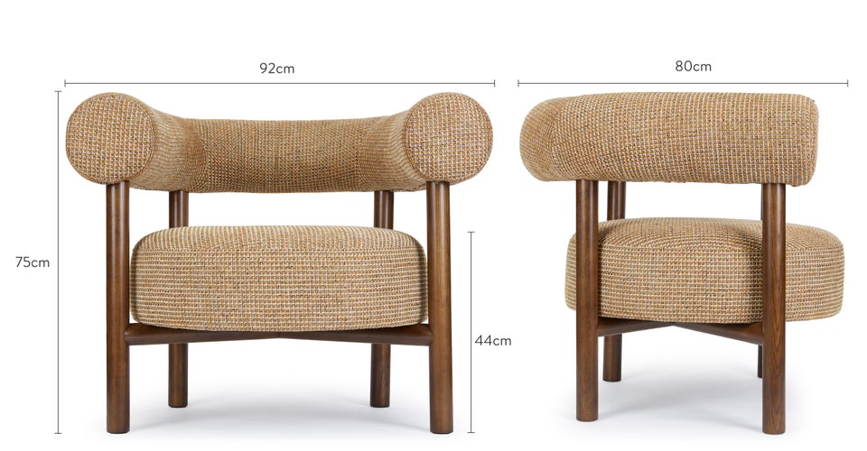 CAROL Sessel Tweed in Miami Gelb Tweed Dimensions