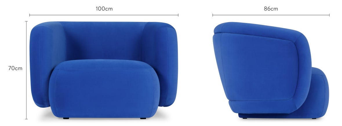 VOLTA Fauteuils Bleu electrique Velours / Bois Dimensions