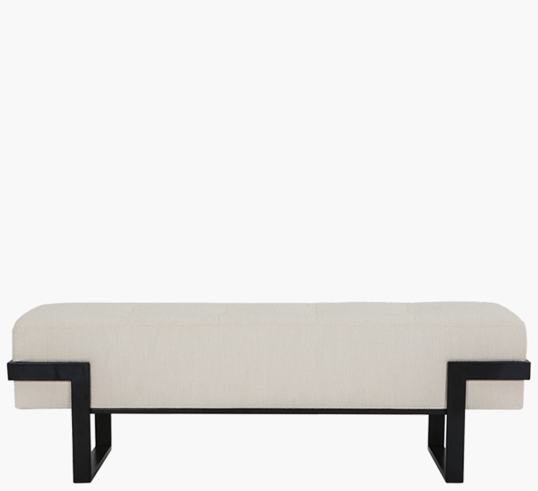 Banc bout de lit velours taupe et métal doré - Emilia