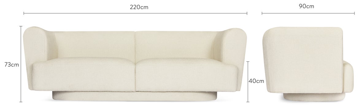 RENSO Canapés 3 Places Blanc Tweed / Bois Dimensions