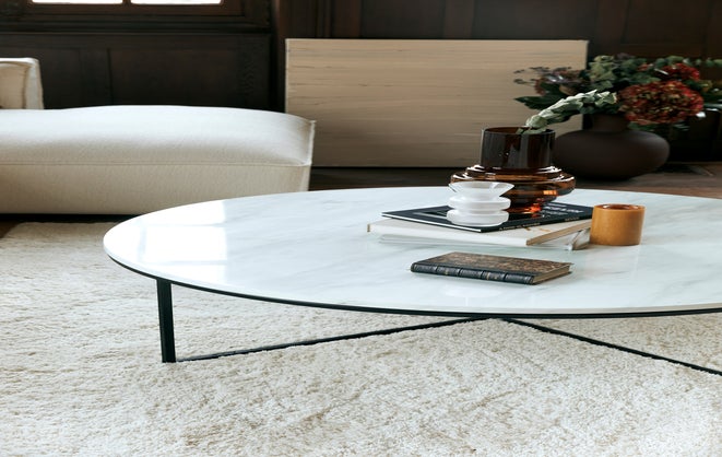 Tavolino da salotto - effetto marmo bianco & metallo dorato - NV