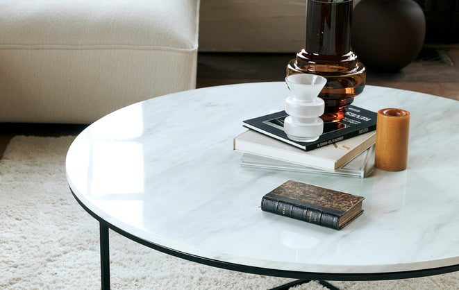 Tavolino da salotto - effetto marmo bianco & metallo dorato - NV GALLERY -  GISELLE