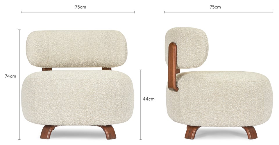 PLATON Fauteuils Ecru / Marron Bouclette / Bois Dimensions